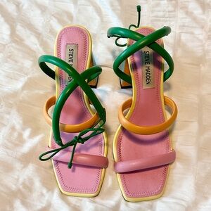 Steve Madden Pink and Green Strappy Heels